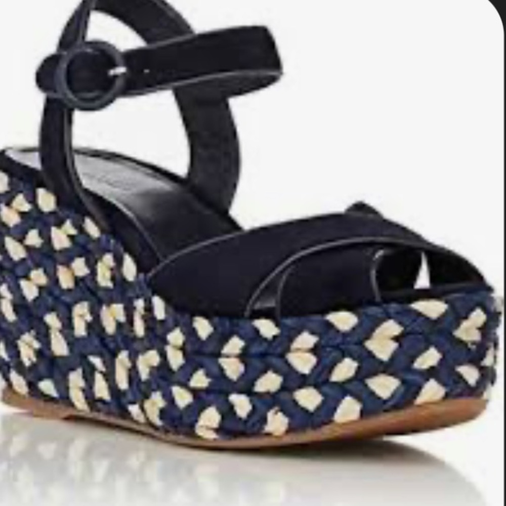 Barneys New York Navy and Beige Espadrille Sandals
